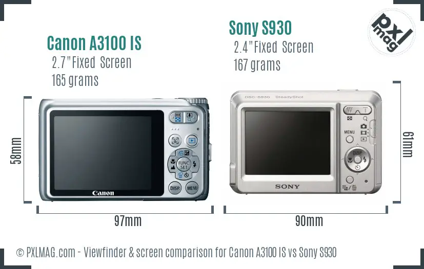 Canon A3100 IS vs Sony S930 Screen and Viewfinder comparison