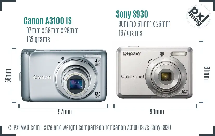 Canon A3100 IS vs Sony S930 size comparison