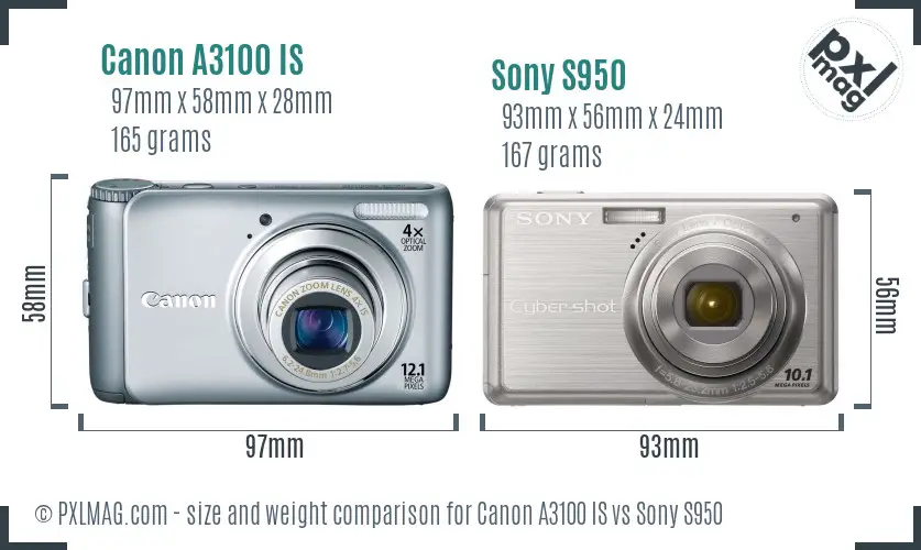 Canon A3100 IS vs Sony S950 size comparison