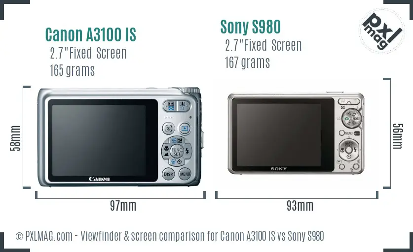 Canon A3100 IS vs Sony S980 Screen and Viewfinder comparison