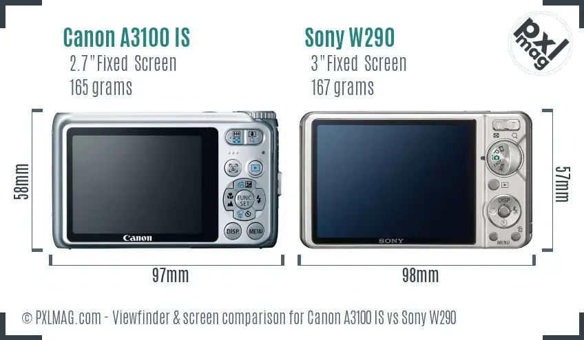 Canon A3100 IS vs Sony W290 Screen and Viewfinder comparison