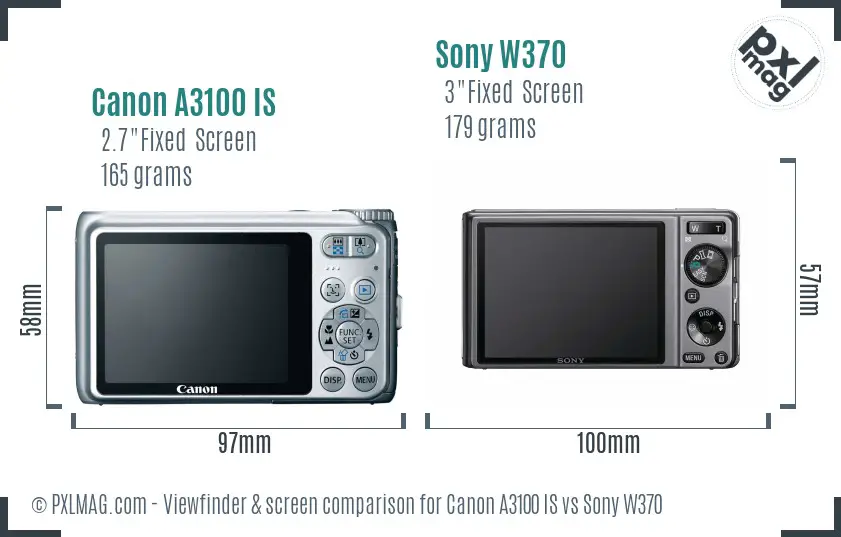 Canon A3100 IS vs Sony W370 Screen and Viewfinder comparison