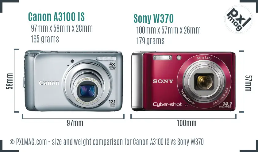 Canon A3100 IS vs Sony W370 size comparison