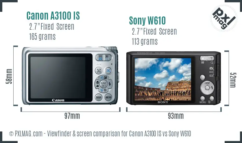 Canon A3100 IS vs Sony W610 Screen and Viewfinder comparison Canon A3100 IS vs Sony W610 Screen and Viewfinder comparison