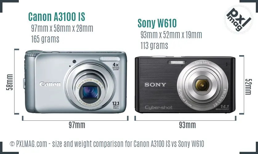 Canon A3100 IS vs Sony W610 size comparison Canon A3100 IS vs Sony W610 size comparison
