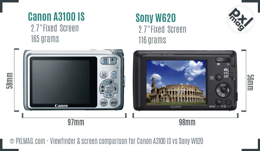 Canon A3100 IS vs Sony W620 Screen and Viewfinder comparison Canon A3100 IS vs Sony W620 Screen and Viewfinder comparison