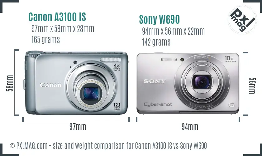 Canon A3100 IS vs Sony W690 size comparison Canon A3100 IS vs Sony W690 size comparison