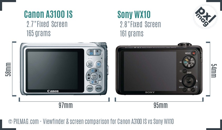 Canon A3100 IS vs Sony WX10 Screen and Viewfinder comparison
