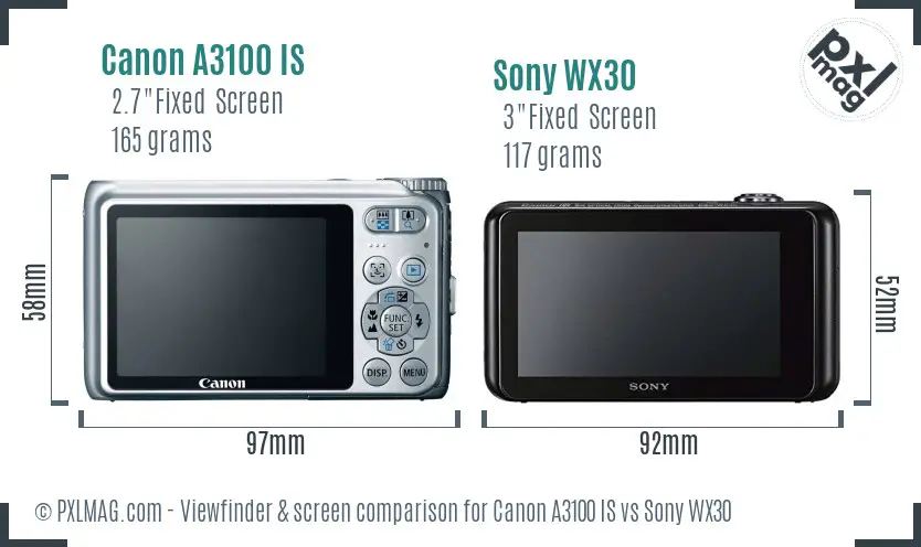 Canon A3100 IS vs Sony WX30 Screen and Viewfinder comparison