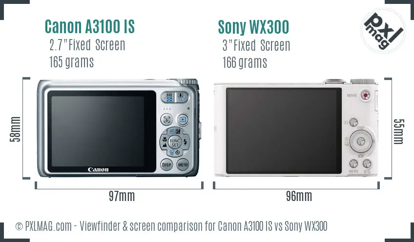 Canon A3100 IS vs Sony WX300 Screen and Viewfinder comparison