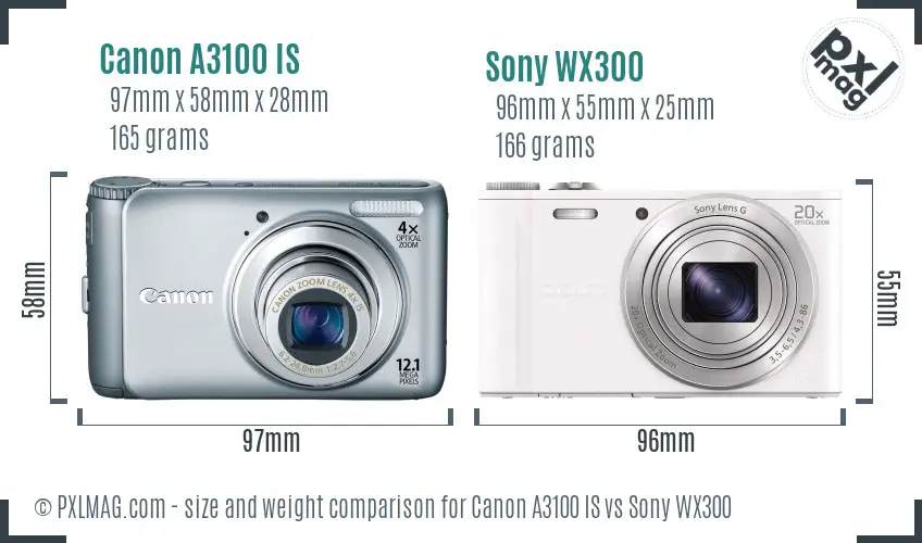 Canon A3100 IS vs Sony WX300 size comparison