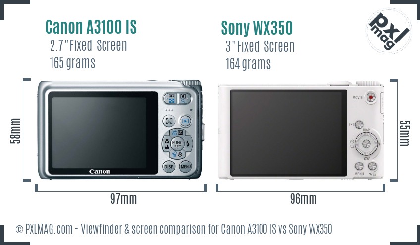 Canon A3100 IS vs Sony WX350 Screen and Viewfinder comparison