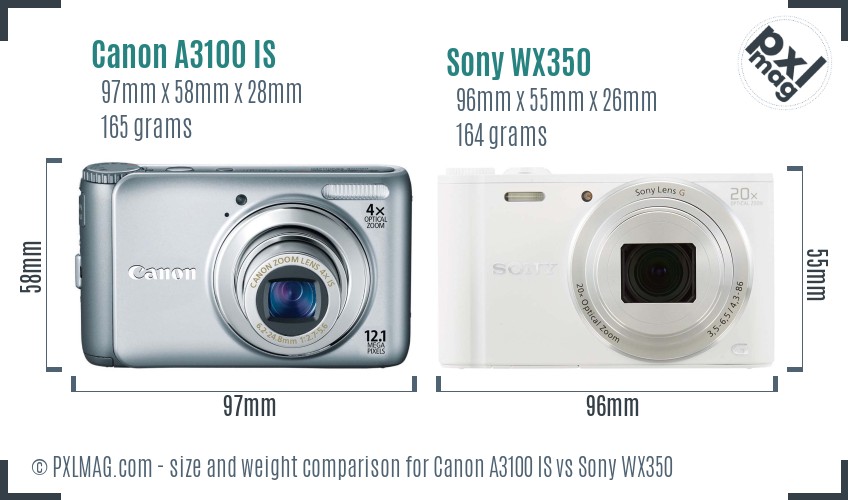 Canon A3100 IS vs Sony WX350 size comparison