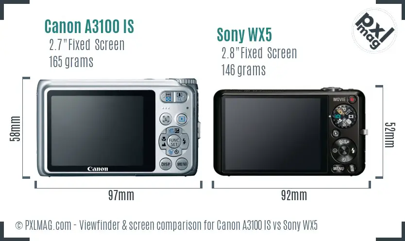 Canon A3100 IS vs Sony WX5 Screen and Viewfinder comparison