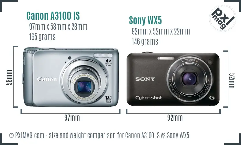 Canon A3100 IS vs Sony WX5 size comparison