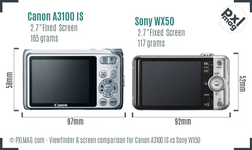 Canon A3100 IS vs Sony WX50 Screen and Viewfinder comparison
