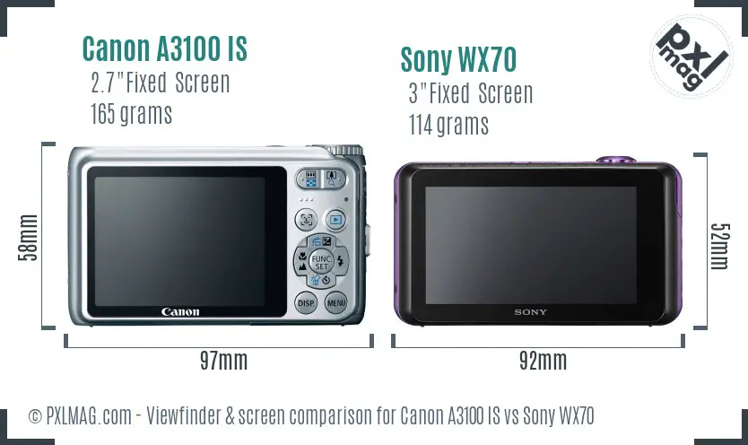 Canon A3100 IS vs Sony WX70 Screen and Viewfinder comparison