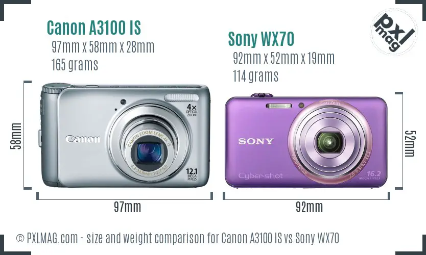 Canon A3100 IS vs Sony WX70 size comparison