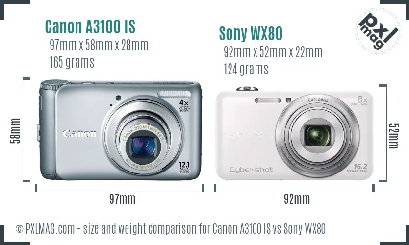 Canon A3100 IS vs Sony WX80 size comparison
