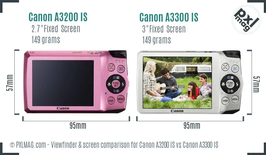 Canon A3200 IS vs Canon A3300 IS Screen and Viewfinder comparison