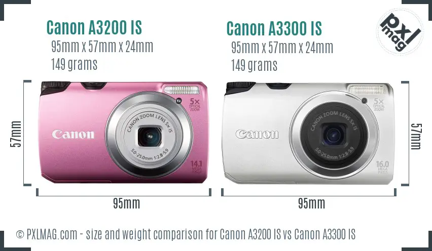 Canon A3200 IS vs Canon A3300 IS size comparison