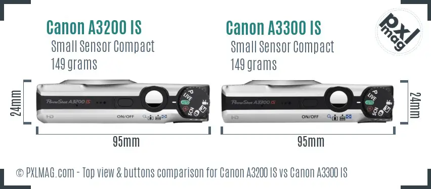 Canon A3200 IS vs Canon A3300 IS top view buttons comparison