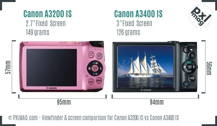 Canon A3200 IS vs Canon A3400 IS Screen and Viewfinder comparison