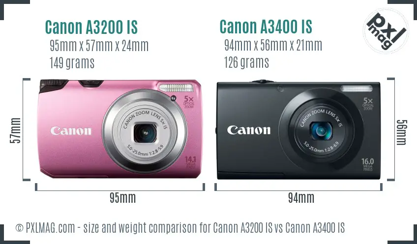Canon A3200 IS vs Canon A3400 IS size comparison