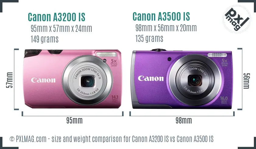 Canon A3200 IS vs Canon A3500 IS size comparison