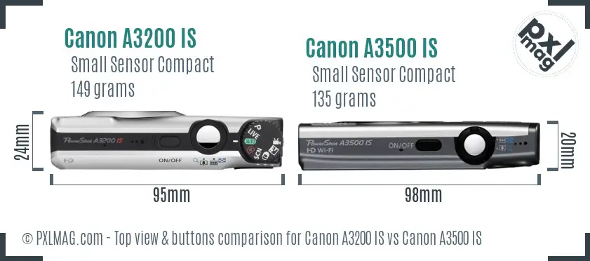Canon A3200 IS vs Canon A3500 IS top view buttons comparison