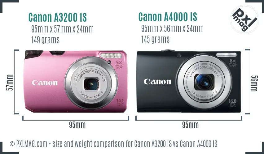 Canon A3200 IS vs Canon A4000 IS size comparison