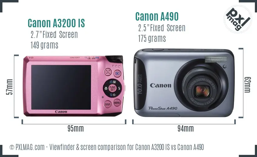 Canon A3200 IS vs Canon A490 Screen and Viewfinder comparison