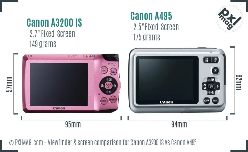 Canon A3200 IS vs Canon A495 Screen and Viewfinder comparison