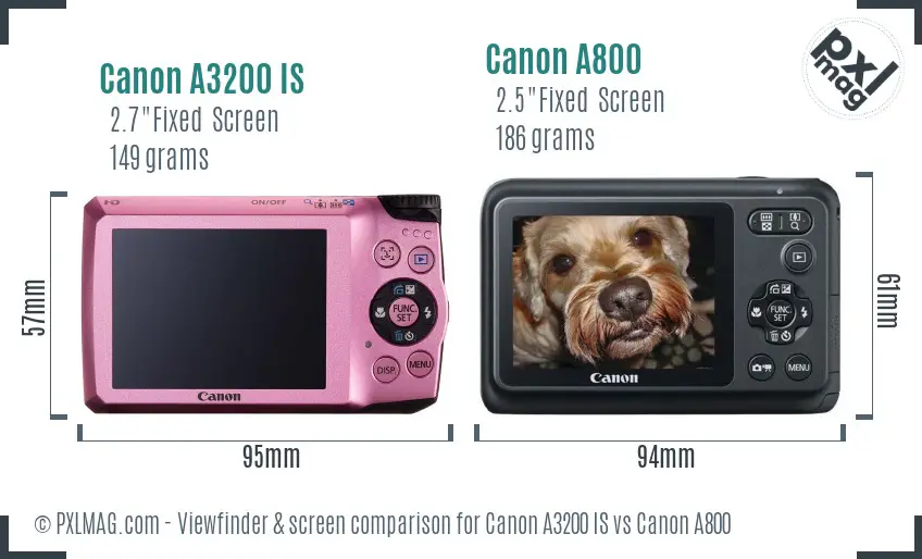 Canon A3200 IS vs Canon A800 Screen and Viewfinder comparison