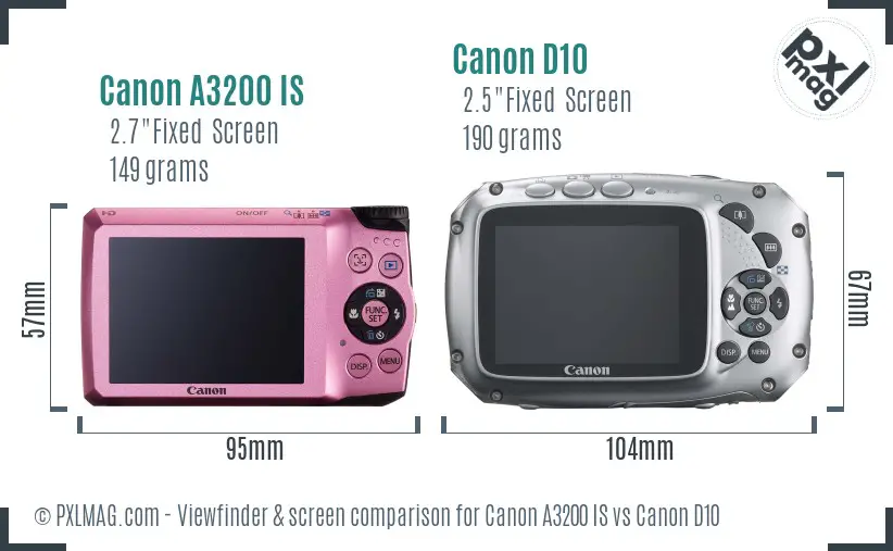 Canon A3200 IS vs Canon D10 Screen and Viewfinder comparison