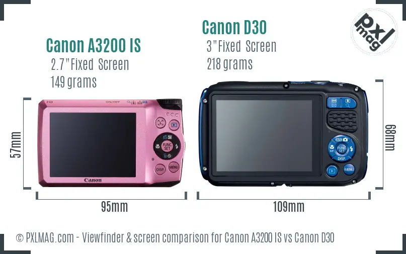 Canon A3200 IS vs Canon D30 Screen and Viewfinder comparison