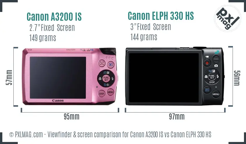 Canon A3200 IS vs Canon ELPH 330 HS Screen and Viewfinder comparison