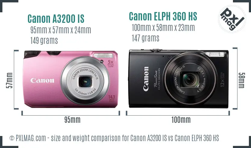 Canon A3200 IS vs Canon ELPH 360 HS size comparison