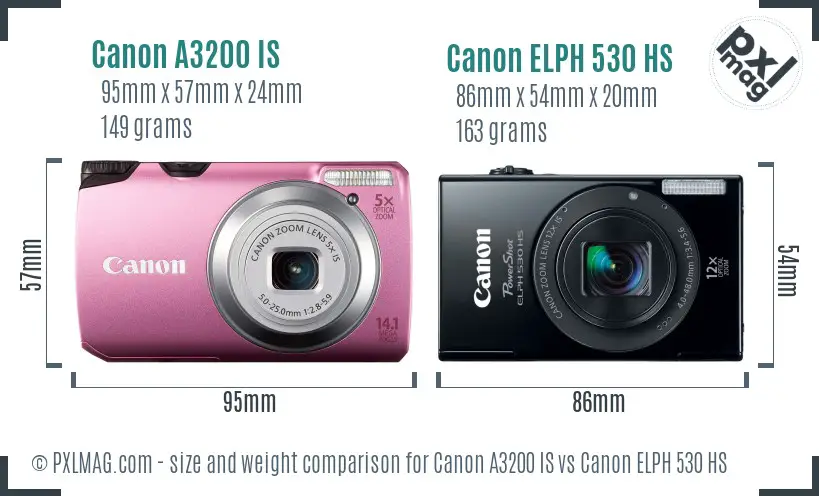Canon A3200 IS vs Canon ELPH 530 HS size comparison Canon A3200 IS vs Canon ELPH 530 HS size comparison