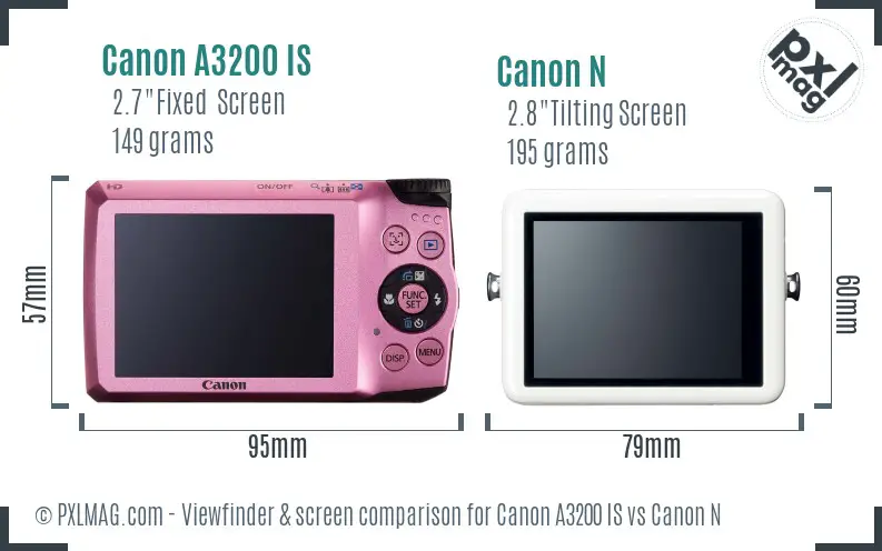 Canon A3200 IS vs Canon N Screen and Viewfinder comparison