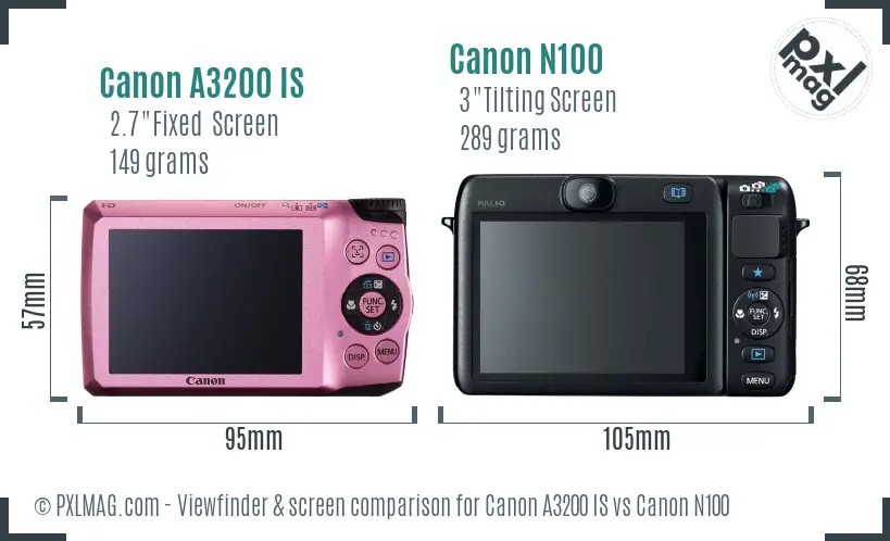 Canon A3200 IS vs Canon N100 Screen and Viewfinder comparison