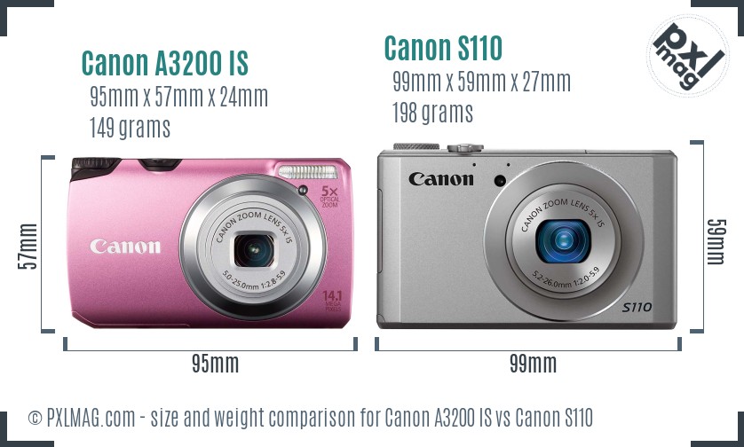Canon A3200 IS vs Canon S110 size comparison Canon A3200 IS vs Canon S110 size comparison