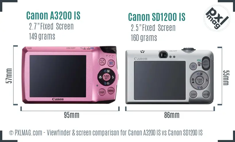 Canon A3200 IS vs Canon SD1200 IS Screen and Viewfinder comparison