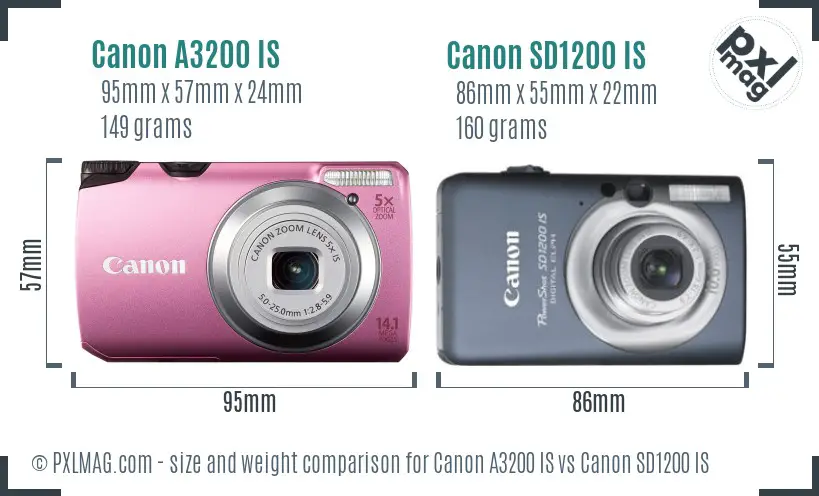 Canon A3200 IS vs Canon SD1200 IS size comparison