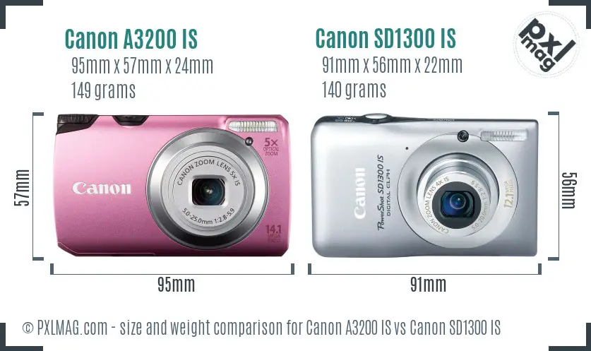 Canon A3200 IS vs Canon SD1300 IS size comparison