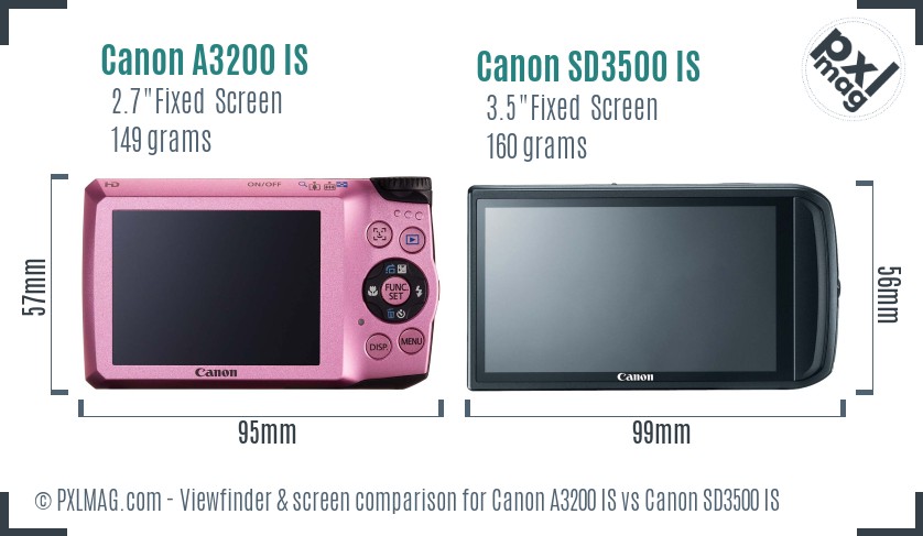 Canon A3200 IS vs Canon SD3500 IS Screen and Viewfinder comparison