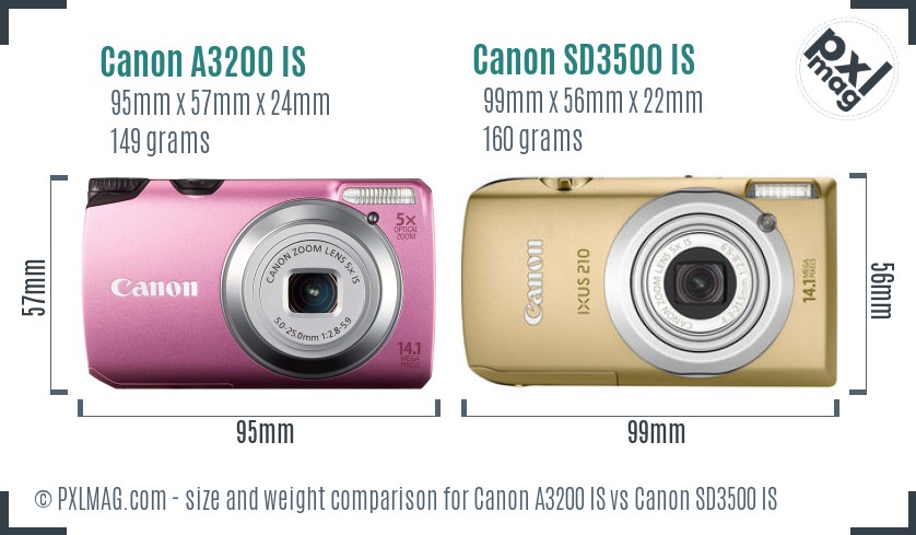 Canon A3200 IS vs Canon SD3500 IS size comparison