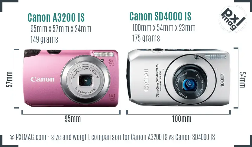 Canon A3200 IS vs Canon SD4000 IS size comparison