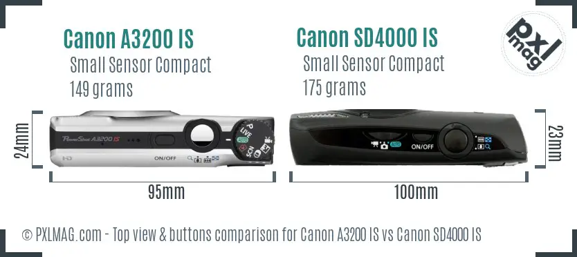 Canon A3200 IS vs Canon SD4000 IS top view buttons comparison