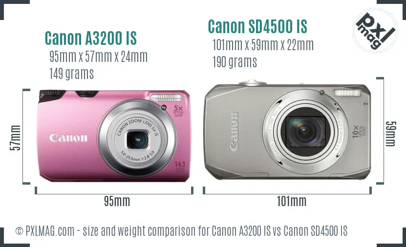 Canon A3200 IS vs Canon SD4500 IS size comparison